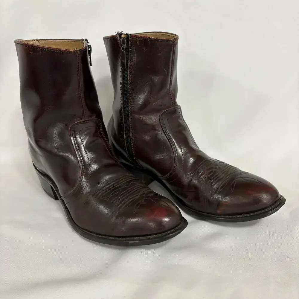 Vintage Wonder Walkers Mens 9.5 D Leather Western Boots USA Side Zip Oxblood